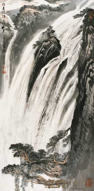 陆一飞 1992年作 庐山瀑布 镜心 95×46cm